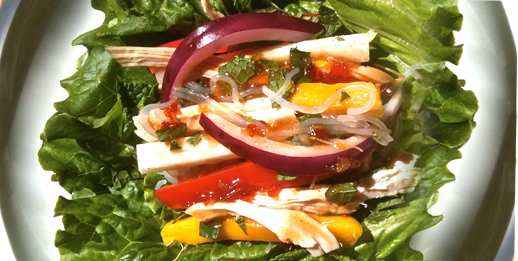 Asian-Style Angel Hair, Chicken, and Veggie Lettuce Wraps