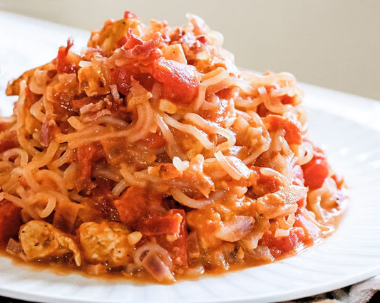 Keto Cheesy, Chicken, Bacon, BBQ Pasta