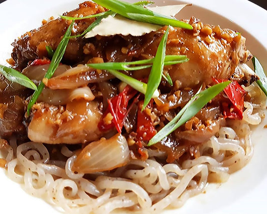 Chicken Adobo over Shirataki Black Angel Hair