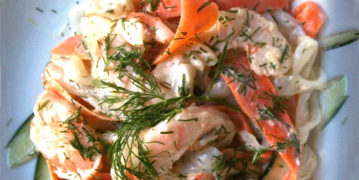Fettuccine with Shrimp, Carrot Ribbons, and Dill Sauce