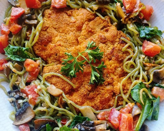 Keto Air Fried Chicken with Creamy Garlic Noodles