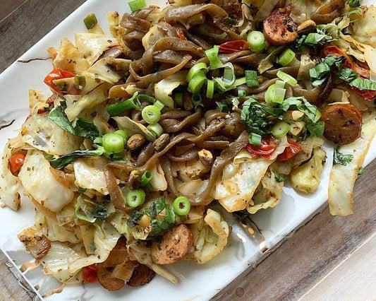 Jalapeño Cheddar Chicken Sausage with Garlic and Herb Noodles