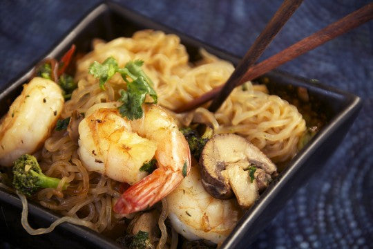 Low-Carb Shrimp and Angel Hair Pasta (Asian Style)
