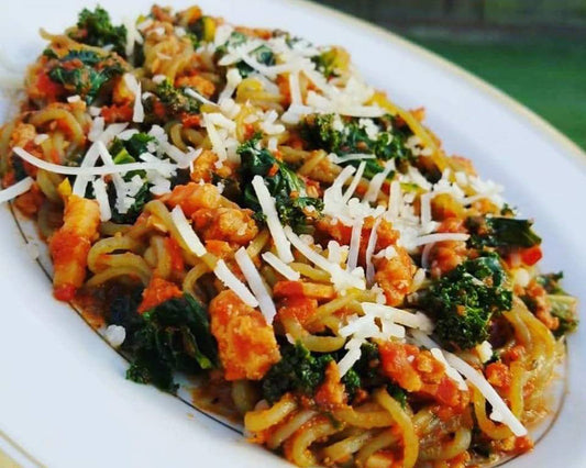 Pork with Kale and Spinach Noodles