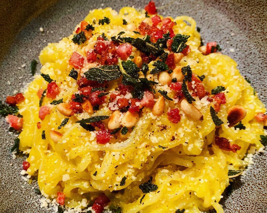 Creamy Kobocha Squash and Pancetta Pasta