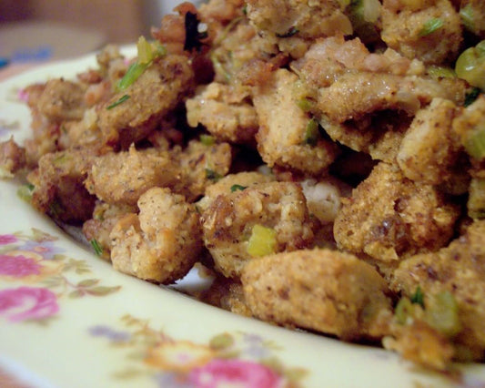 Low-Carb Sausage Baby Cornbread Stuffing with Miracle Noodle Angel Hair