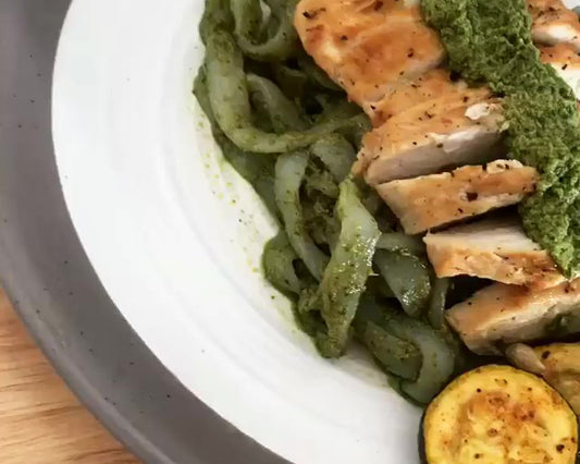 Primal Pesto Pasta with Chicken, & Veggies