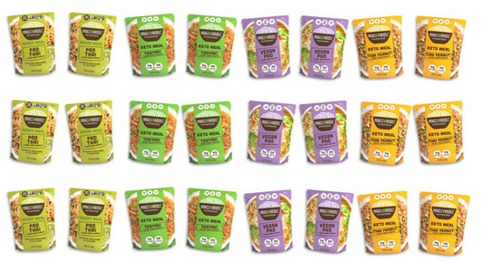24-Pack Ultimate Meal Variety: Ready to Eat Vegan Pho, Ready to Eat Pad Thai, Teriyaki Keto Meal & Thai Peanut Keto Meal