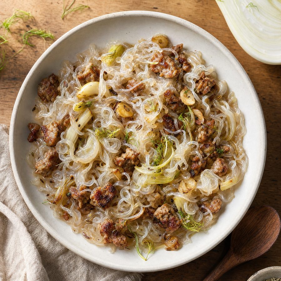 Ready-to-eat spaghetti with a rich meat sauce