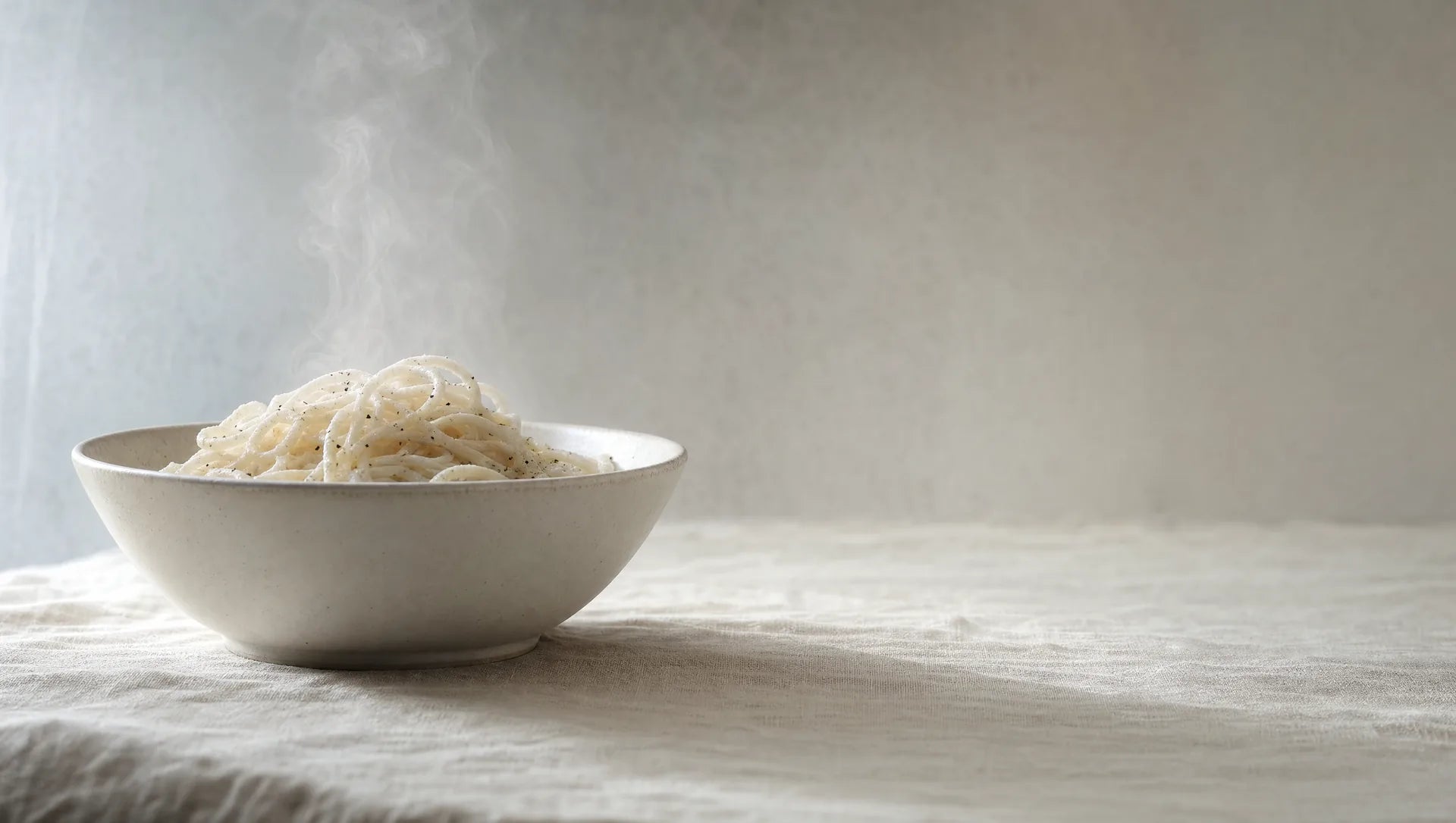 A bowl of Miracle Noodle in soft daylight
