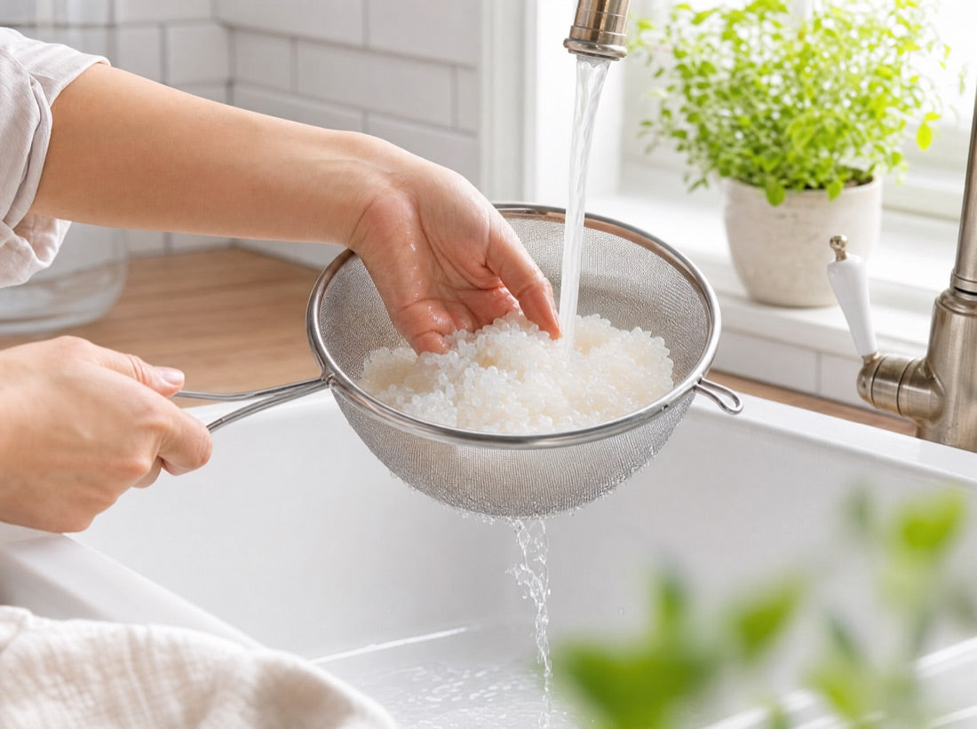 Rinsing the noodles straight from the pouch