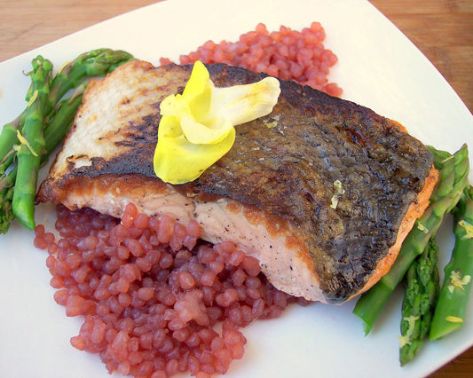 Pan Seared Salmon over Pinot Noir Infused Miracle Rice