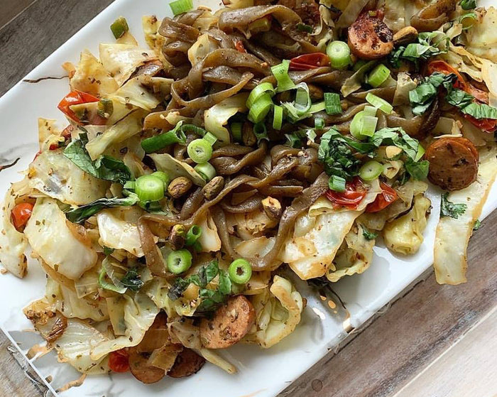 Jalapeño Cheddar Chicken Sausage with Garlic and Herb Noodles