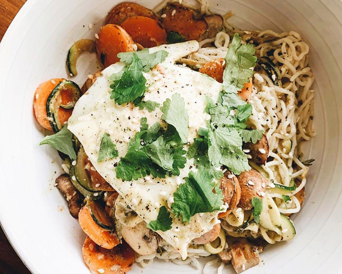 Savory Egg Noodle Bowl with Creamy Cilantro Dressing
