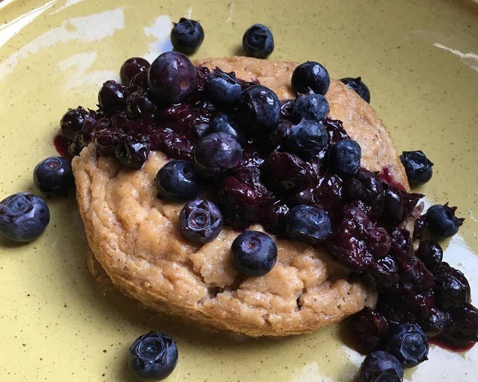 Peanut Butter Cake Topped with Blueberries