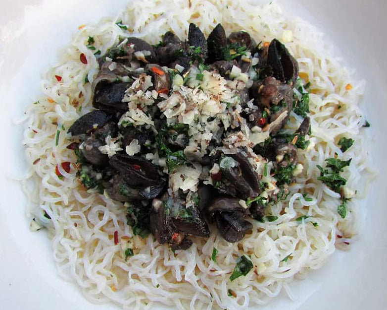 Escargot Angel Hair with Black Truffle Cheese