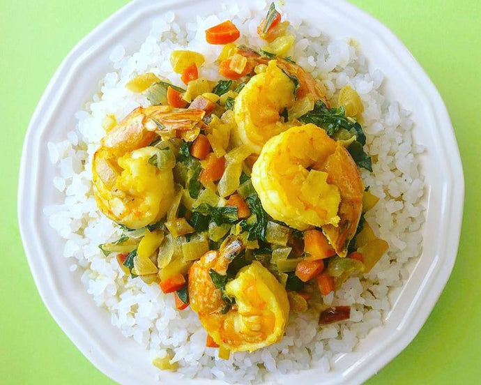 Curried Shrimp and Veggies Over Miracle Rice