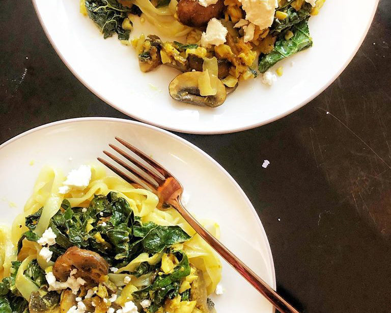 Turmeric, Mushroom, and Kale Fettuccini