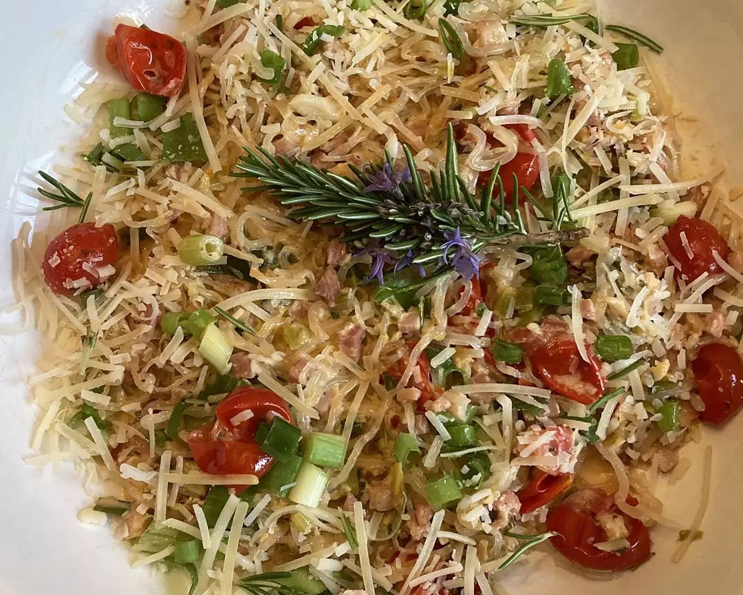 Pancetta & Burst Tomatoes w/Low-carb Pasta