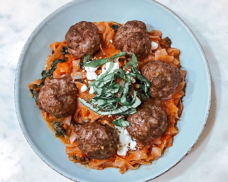 Homemade Meatballs and Marinara over Fettuccine
