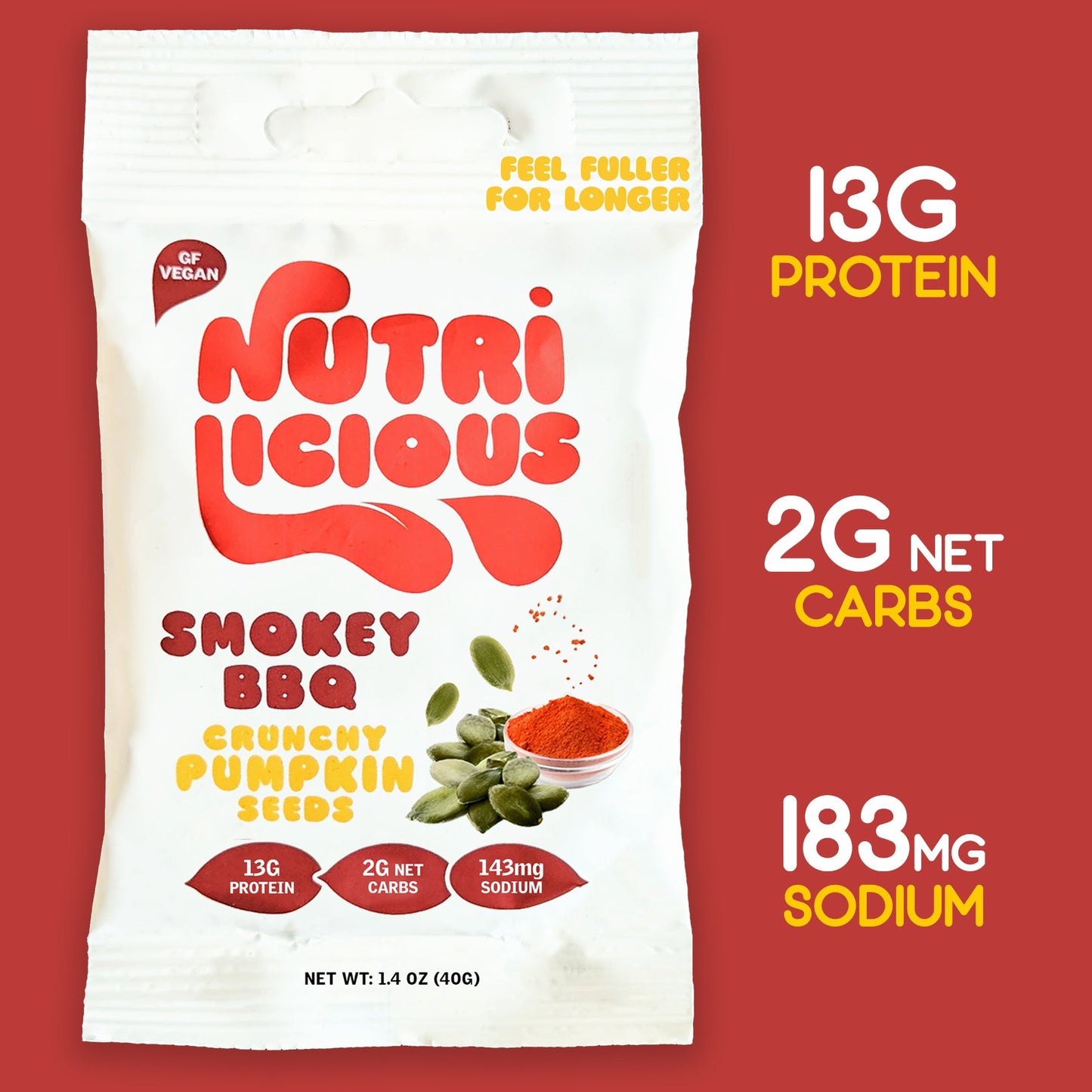 12-Pack Nutrilicious Crunchy Pumpkin Seeds - Smokey BBQ Pack