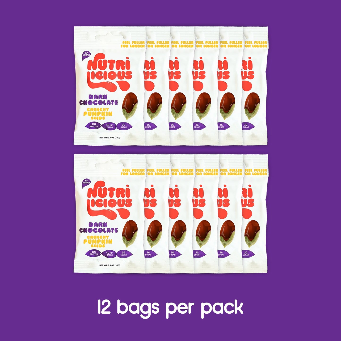 12-Pack Nutrilicious Crunchy Pumpkin Seeds - Dark Chocolate Pack