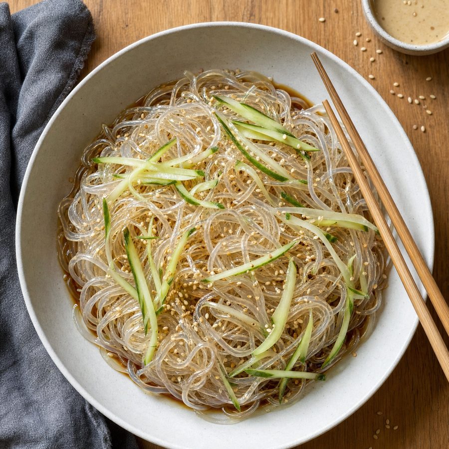 Ready-to-eat angel hair with zucchini and greens