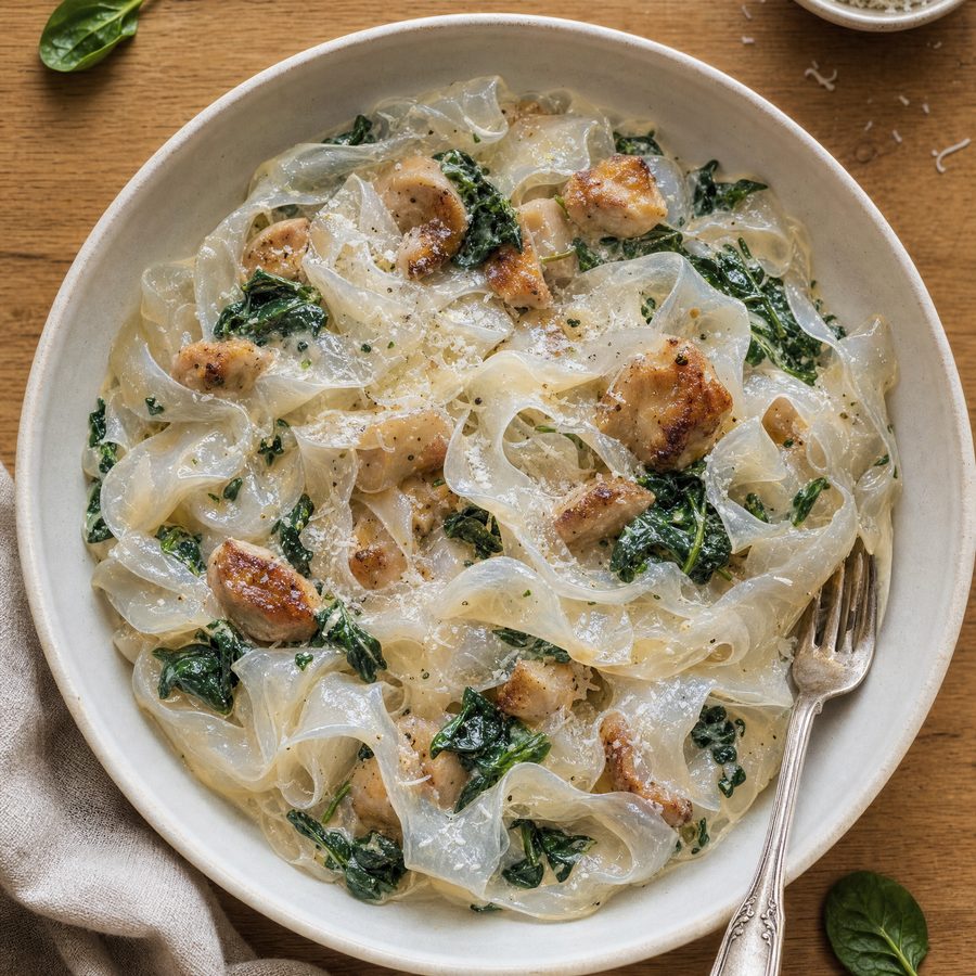 Angel hair with spinach in a light cream sauce