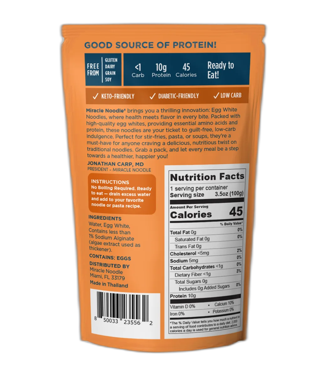 Egg White Angel Hair — 10g Protein, 1g Net Carb Pasta – Miracle Noodle
