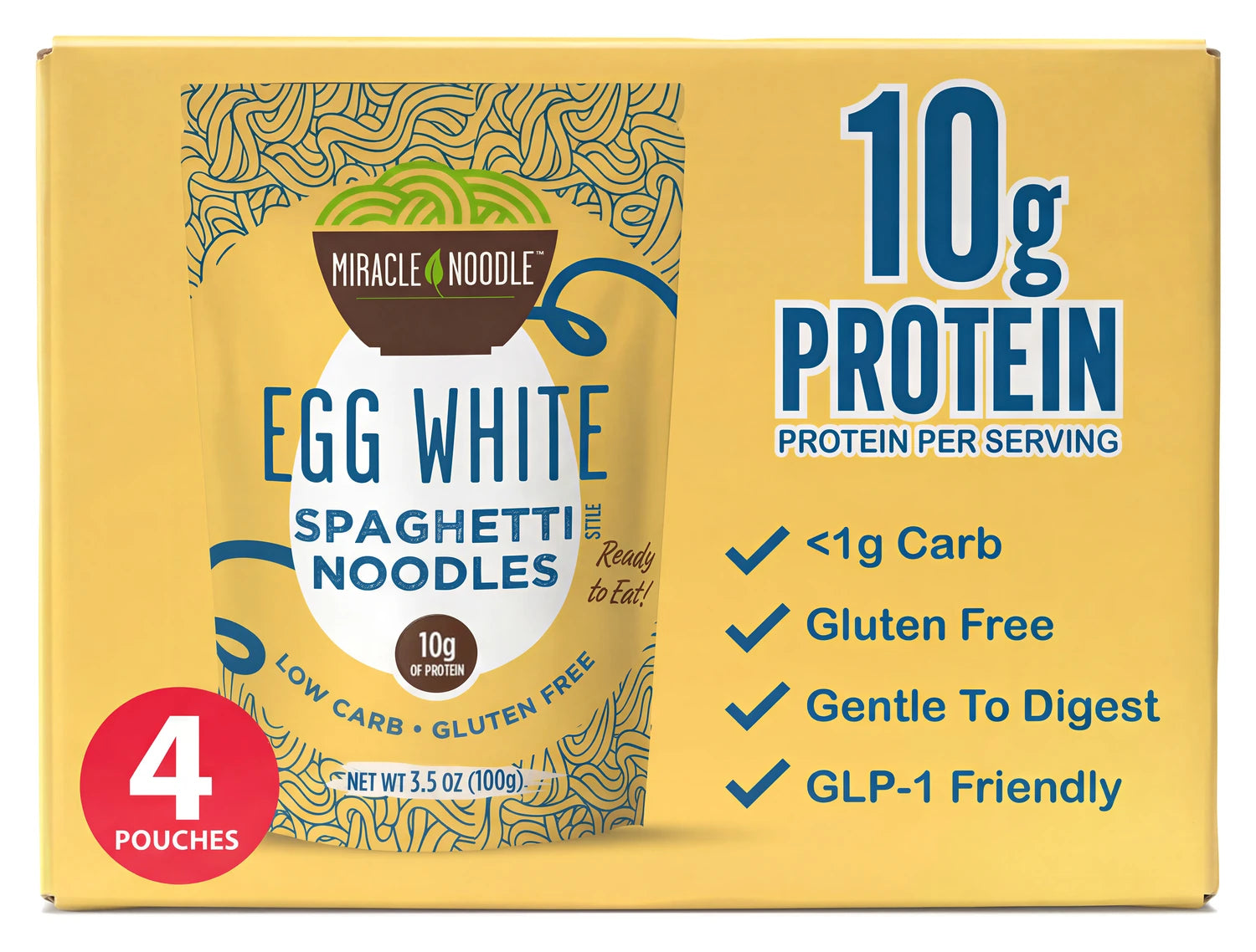 Miracle Noodle Egg White Spaghetti Noodles, 4-pouch Costco carton
