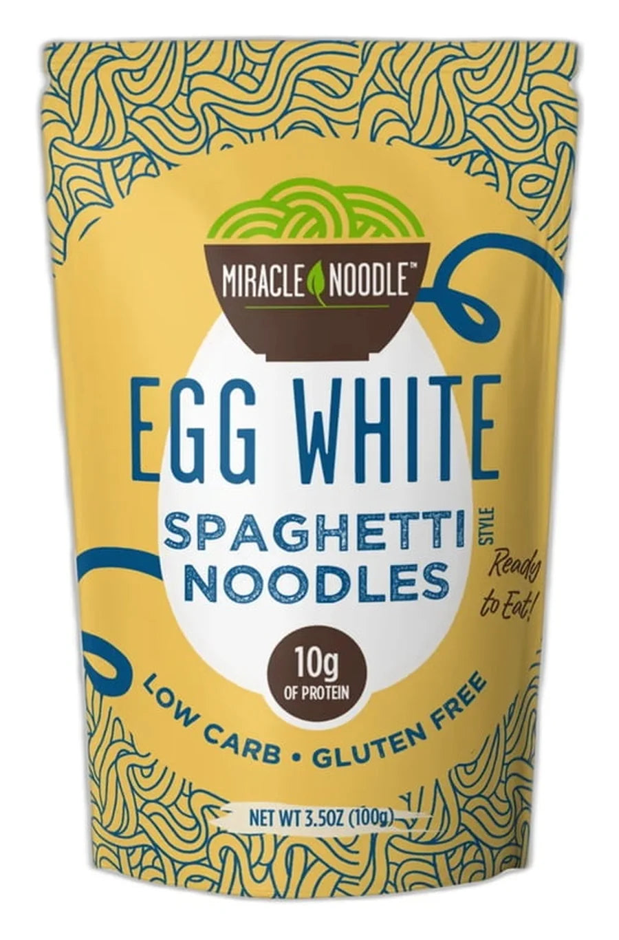 A single 3.5 oz pouch of Miracle Noodle Egg White Spaghetti Noodles